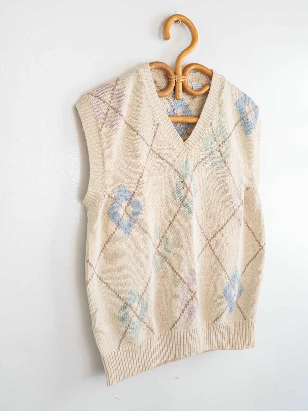 Vintage Silk Blend Argyle Sweater Vest | Pastel Preppy Grandpa Core Knit